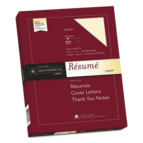 100% Cotton Resume Paper, 24 Lb, 8.5 X 11, Ivory, 100-Pack 1