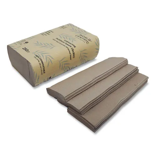 100 Percent Pcw Recycled Paper Towels, 1-Ply, 9 X 9, Natural, 250-Pack, 16 Packs-Carton 1