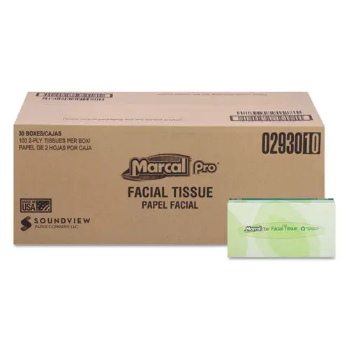 100% Recycled Convenience Pack Facial Tissue, Septic Safe, 2-Ply, White, 100 Sheets-Box, 30 Boxes-Carton 1