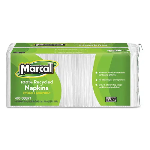 100% Recycled Luncheon Napkins, 11.4 X 12.5, White, 400-Pack, 6Pk-Ct 1