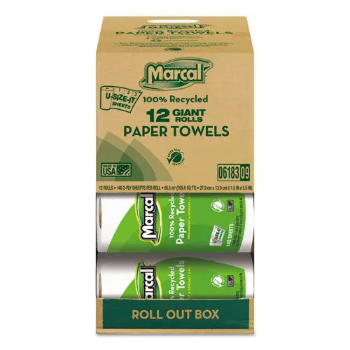 100% Recycled Roll Towels, 2-Ply, 5 1-2 X 11, 140 Sheets, 12 Rolls-Carton 1
