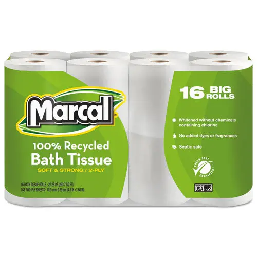 100% Recycled Two-Ply Bath Tissue, Septic Safe, White, 168 Sheets-Roll, 96 Rolls-Carton 1