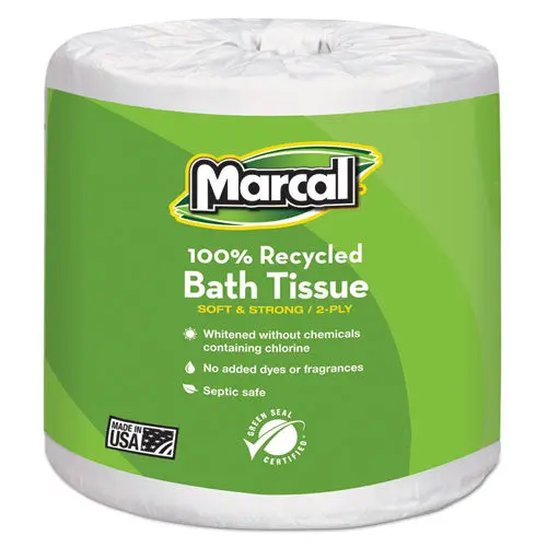 100% Recycled Two-Ply Bath Tissue, Septic Safe, White, 330 Sheets-Roll, 48 Rolls-Carton 1