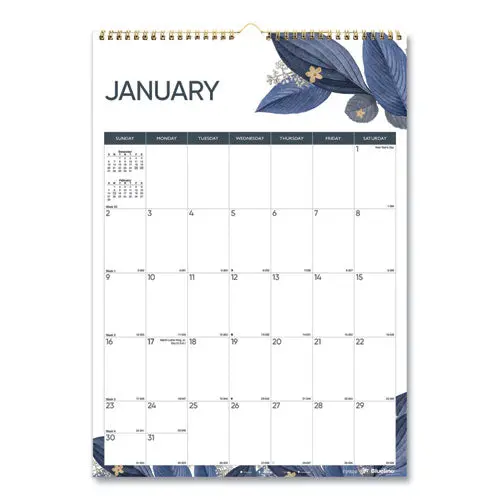 12-Month Colorful Wall Calendar, 12 X 17, Gold Detail; Blue-Purple-White, 2022 1