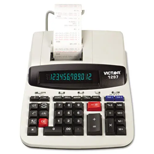 1297 Two-Color Commercial Printing Calculator, Black-Red Print, 4 Lines-Sec 1