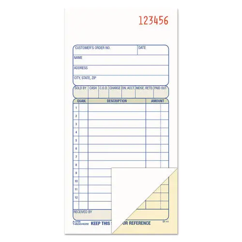 2-Part Sales Book, 3 3-8 X 6 11-16, Carbonless, 50 Sets-Book 1