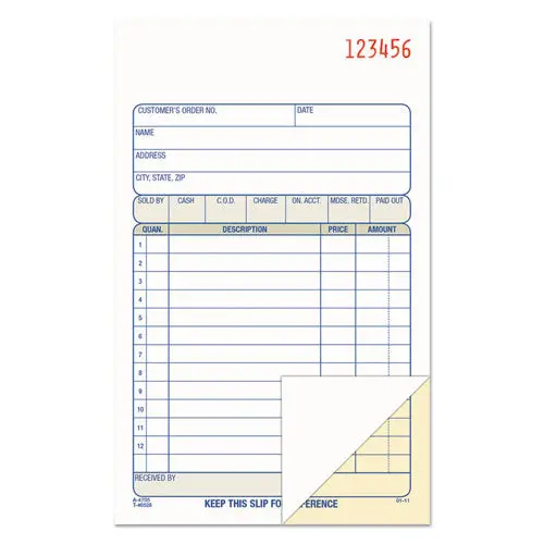 2-Part Sales Book, 6 11-16 X 4 3-16, Carbonless, 50 Sets-Book 1