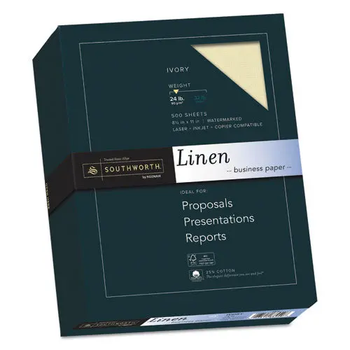 25% Cotton Linen Business Paper, 24 Lb, 8.5 X 11, Ivory, 500-Ream 1