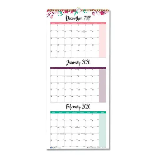 3-Month Wall Calendar, 12.25 X 27, Floral, 2021 1