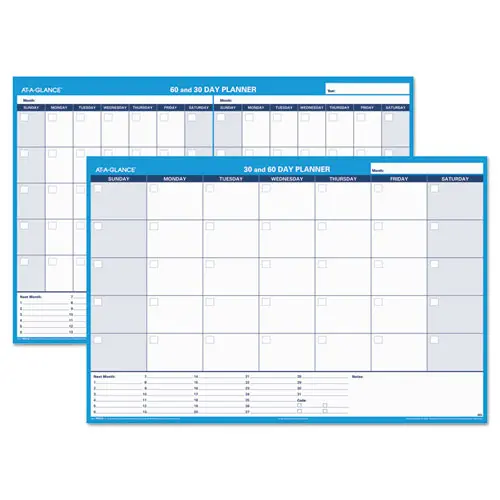 30-60-Day Undated Horizontal Erasable Wall Planner, 48 X 32, White-Blue, 1