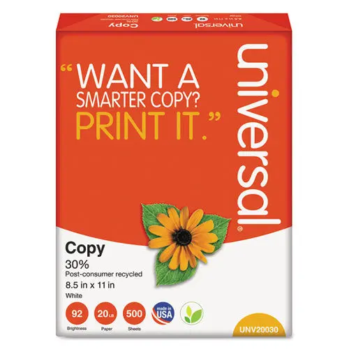 30% Recycled Copy Paper, 92 Bright, 20 Lb, 8.5 X 11, White, 500 Sheets-Ream, 10 Reams-Carton 1