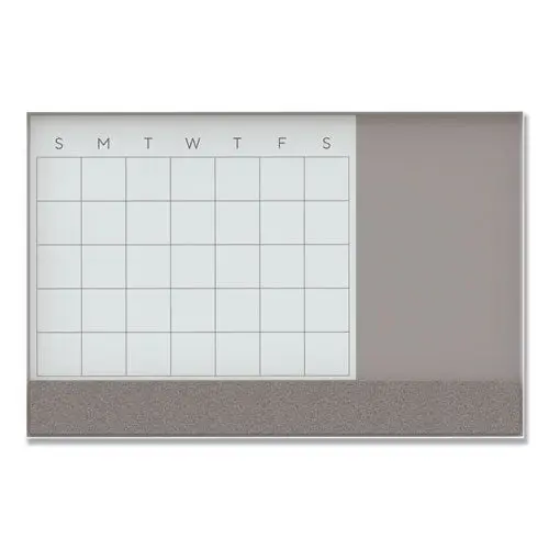 3N1 Magnetic Glass Dry Erase Combo Board, 48 X 36, Month View, White Surface And Frame 1
