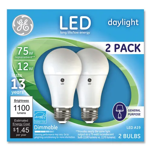 75W Led Bulbs, 12 W, A19 Bulb, Daylight, 2-Pack 1
