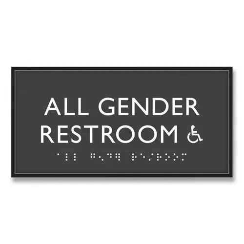 Ada Sign, All Gender Restroom Accessible, Plastic, 4 X 4, Clear/White 1
