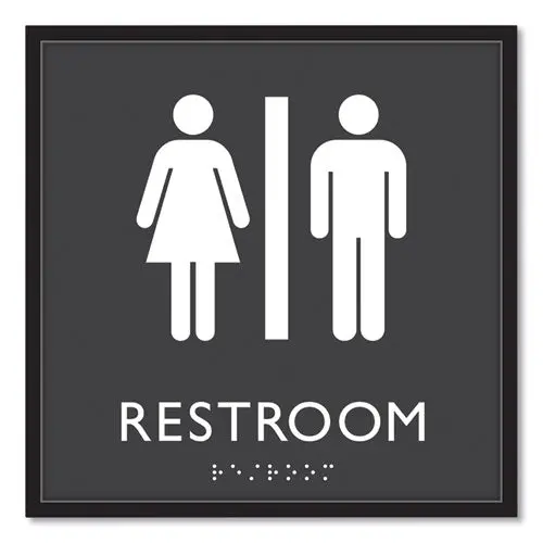 Ada Sign, Unisex Restroom, Plastic, 8 X 8, Clear/White 1