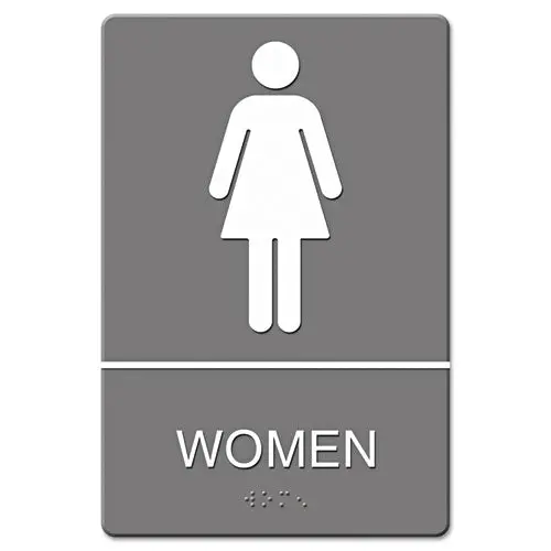 Ada Sign, Women Restroom Symbol W-Tactile Graphic, Molded Plastic, 6 X 9, Gray 1
