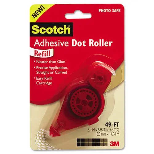 Adhesive Dot Roller Refill, 0.3" X 49 Ft, Dries Clear 1