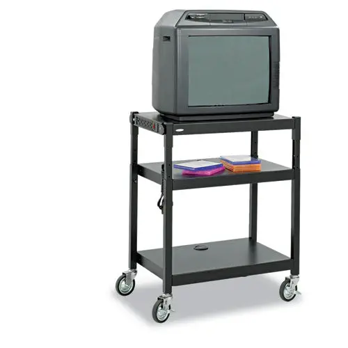 Adjustable-Height Steel Av Cart, 27.25W X 18.25D X 28.5 To 36.5H, Black 1