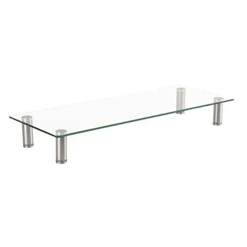 Adjustable Tempered Glass Monitor Riser, 22.75" X 8.25" X 3" To 3.5", Clear-Silver 1