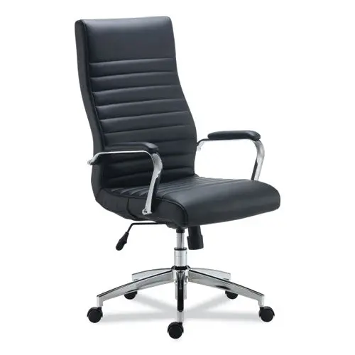 Alera Eddleston Leather Manager Chair, Supports Up To 275 Lb, Black Seat-Back, Chrome Base 1