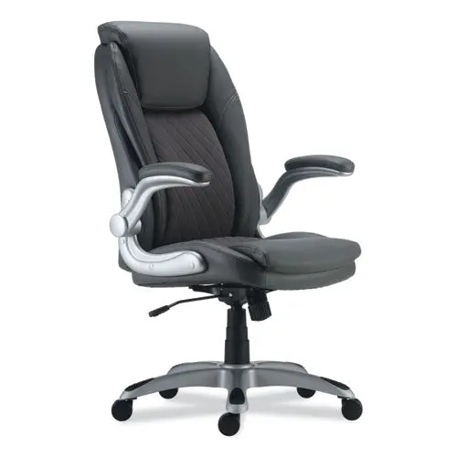 Alera Leithen Bonded Leather Midback Chair, Supports Up To 275 Lb, Gray Seat-Back, Silver Base 1