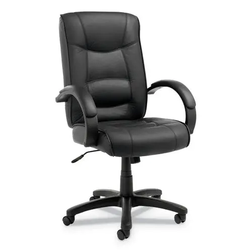 Alera Strada Series High-Back Swivel-Tilt Top-Grain Leather Chair, Supports Up To 275 Lbs, Black Seat-Black Back, Black Base 1