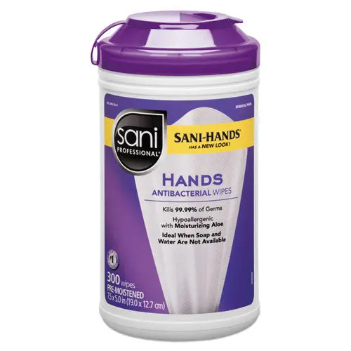 Antibacterial Wipes, 7.5 X 5, White, 300 Wipes-Canister 1