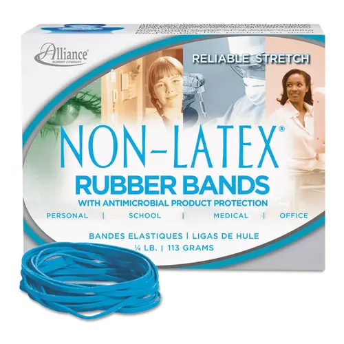 Antimicrobial Non-Latex Rubber Bands, Size 33, 0.04" Gauge, Cyan Blue, 4 Oz Box, 180-Box 1