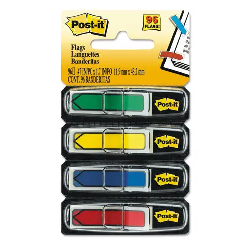 Arrow 1-2" Page Flags, Assorted Primary, 24-Color, 96-Flags-Pack 1
