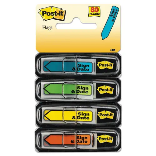 Arrow Message 1-2" Page Flags, Sign And Date, 4 Primary Colors, 20-Dispenser, 4 Dispensers-Pack 1