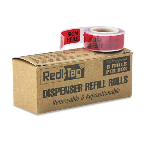 Arrow Message Page Flag Refills, "Sign Here", Red, 6 Rolls Of 120 Flags-Box 1