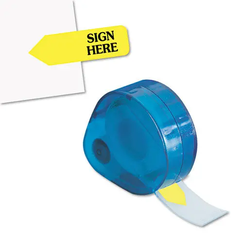 Arrow Message Page Flags In Dispenser, "Sign Here", Yellow, 120 Flags-Dispenser 1