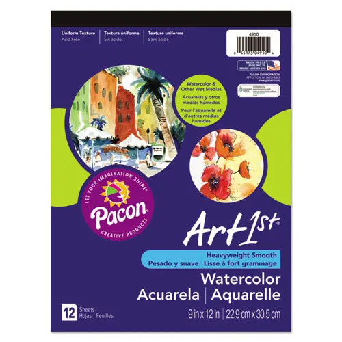 Artist Watercolor Paper Pad, 90 Lb, 9 X 12, White, 12 Sheets 1