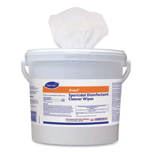 Avert Sporicidal Disinfectant Cleaner Wipes, Chlorine, 11 X 12, 160-Can, 4-Ct 1