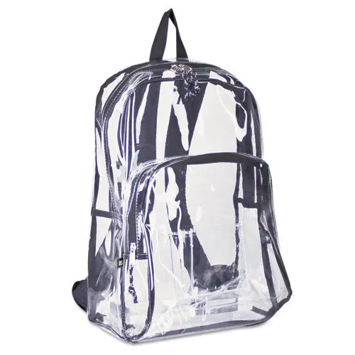 Backpack, Pvc Plastic, 12 1-2 X 5 1-2 X 17 1-2, Clear-Black 1
