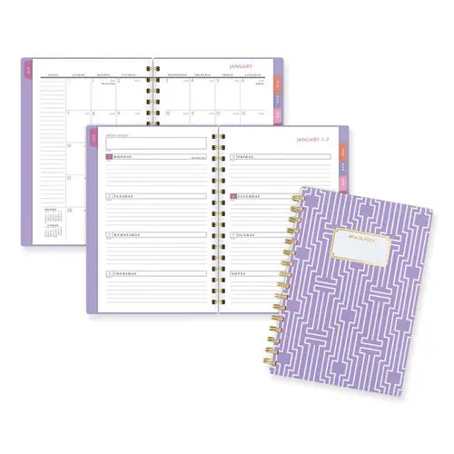 Badge Geo Weekly/Monthly Planner, 8.5 X 6.38, Purple/White/Gold Cover, 13-Month (Jan To Jan): 2024 To 2025 1