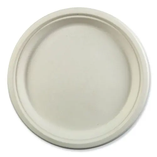 Bagasse Pfas-Free Dinnerware, Plate, 10.27" Dia, White, 500/Carton 1