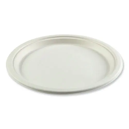 Bagasse Pfas-Free Dinnerware, Plate, 10" Dia, White, 500/Carton 1