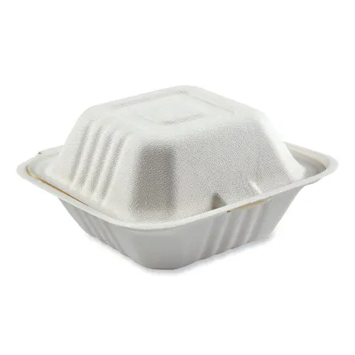 Bagasse Pfas-Free Food Containers. 1-Compartment, 6 X 6 X 3.19, White, Bamboo/Sugarcane, 500/Carton 1