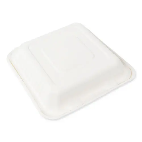 Bagasse Pfas-Free Food Containers, 1-Compartment, 9 X 9 X 3.19, White, Bamboo/Sugarcane, 200/Carton 1