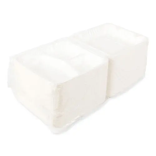 Bagasse Pfas-Free Food Containers, 3-Compartment, 9 X 9 X 3.19, White, Bamboo/Sugarcane, 200/Carton 1