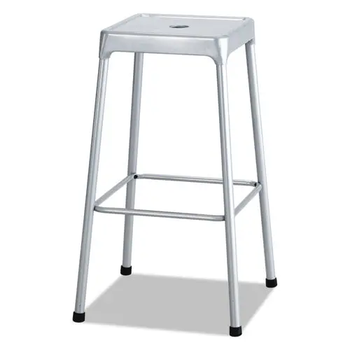Bar-Height Steel Stool, 29" Seat Height, Supports Up To 250 Lbs., Silver Seat-Silver Back, Silver Base 1