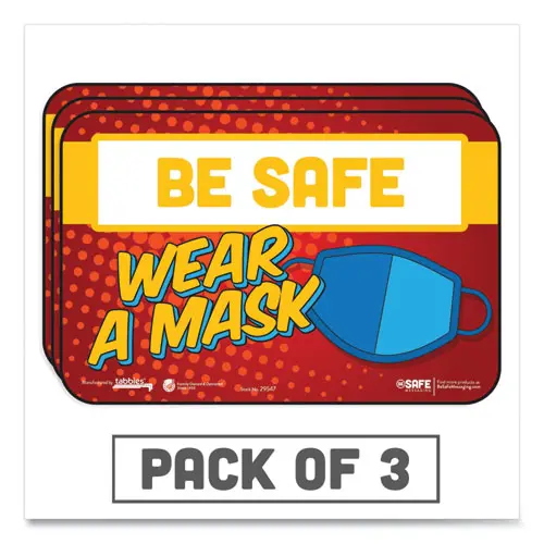 Besafe Messaging Education Wall Signs, 9 X 6,  "Be Safe, Wear A Mask", 3-Pack 1