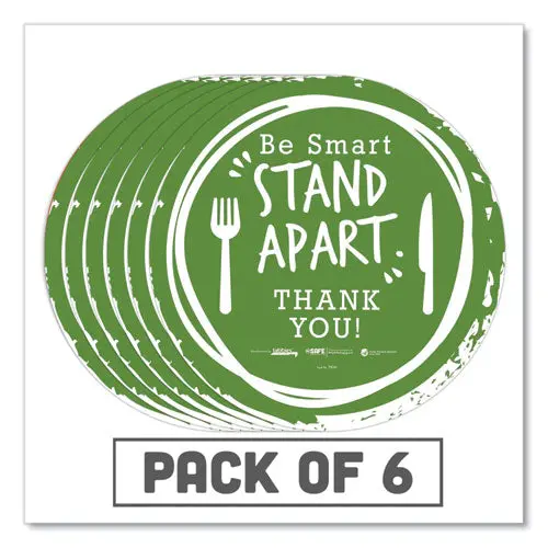 Besafe Messaging Floor Decals, Be Smart Stand Apart; Knife-Fork; Thank You, 12" Dia., Green-White, 6-Carton 1