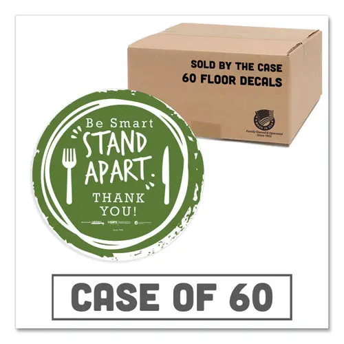 Besafe Messaging Floor Decals, Be Smart Stand Apart; Knife-Fork; Thank You, 12" Dia., Green-White, 60-Carton 1