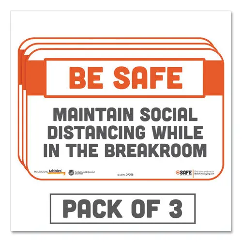 Besafe Messaging Repositionable Wall-Door Signs, 9 X 6, Maintain Social Distancing While In The Breakroom, White, 3-Pack 1