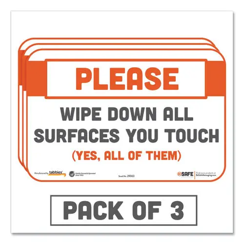 Besafe Messaging Repositionable Wall-Door Signs, 9 X 6, Please Wipe Down All Surfaces You Touch, White, 3-Pack 1