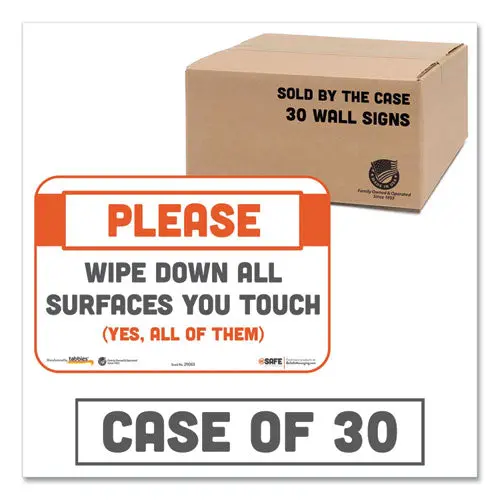 Besafe Messaging Repositionable Wall-Door Signs, 9 X 6, Please Wipe Down All Surfaces You Touch, White, 30-Carton 1