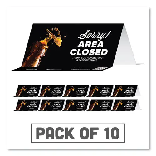 Besafe Messaging Table Top Tent Card, 8 X 3.87, Sorry! Area Closed Thank You For Keeping A Safe Distance, Black, 10-Pack 1