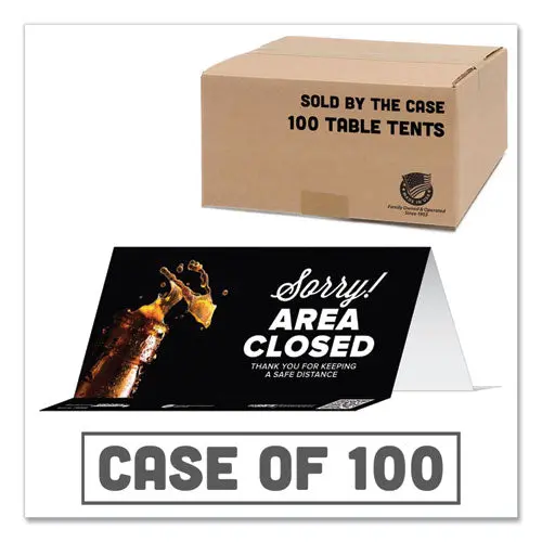 Besafe Messaging Table Top Tent Card, 8 X 3.87, Sorry! Area Closed Thank You For Keeping A Safe Distance, Black, 100-Carton 1
